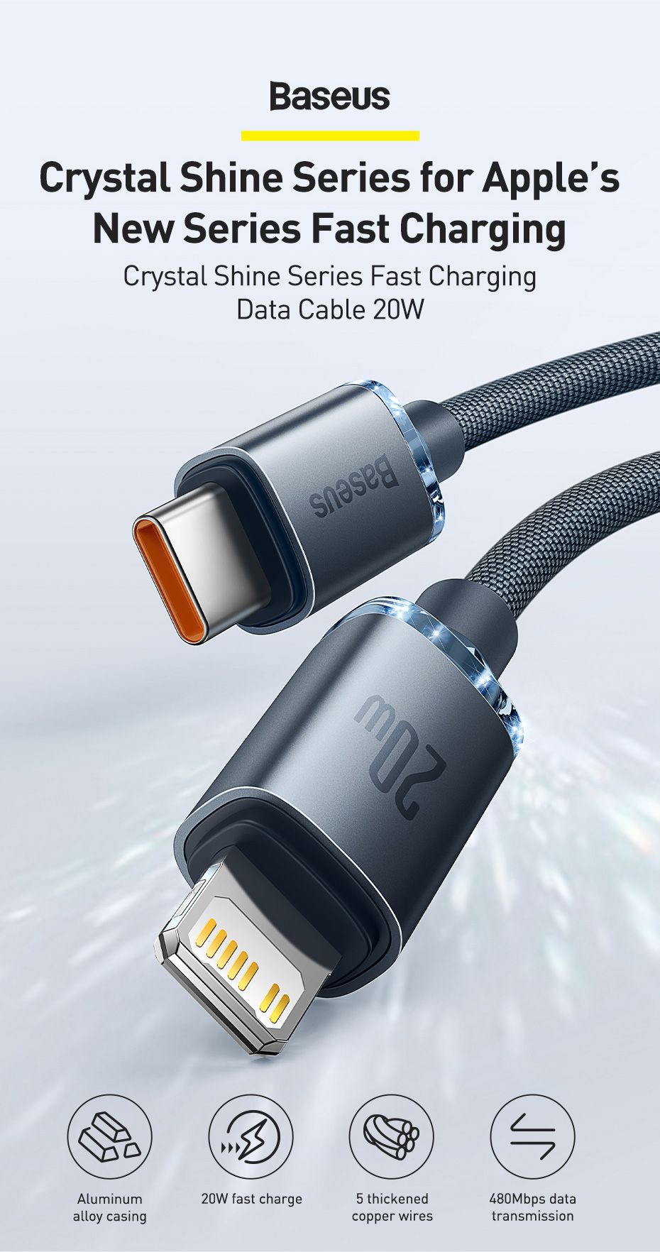 Baseus Crystal Shine Series 20W Fast Charging Type-C to Lightning Data Cable