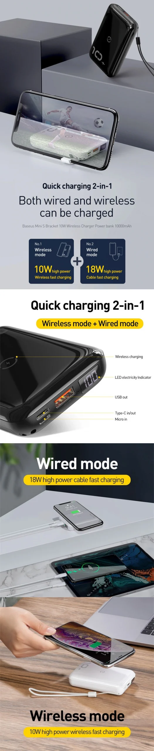 Baseus Mini S Bracket 10W Wireless Power Bank 10000mAh 18W