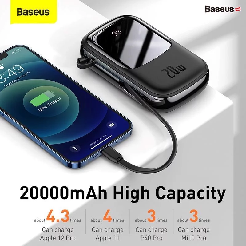 Baseus Qpow Digital Display Quick Charging Power Bank 20000mAh Type-CLightning