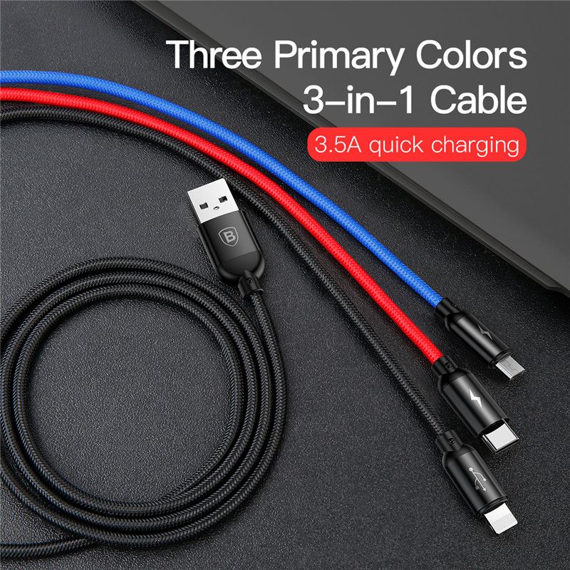 Baseus Three Primary Colors 3-in-1 Cable For Micro Type-C Lighting