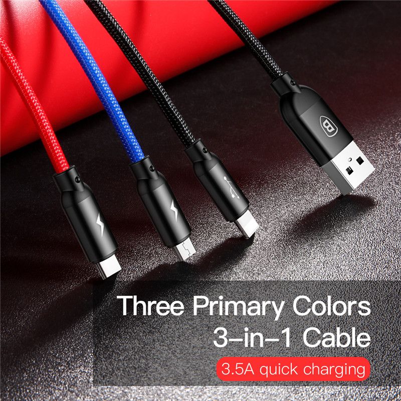 Baseus Three Primary Colors 3-in-1 Cable For Micro Type-C Lighting