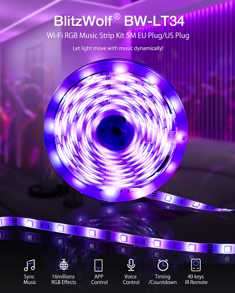 BlitzWolf BW-LT34 5M WiFi RGB Music LED Strip