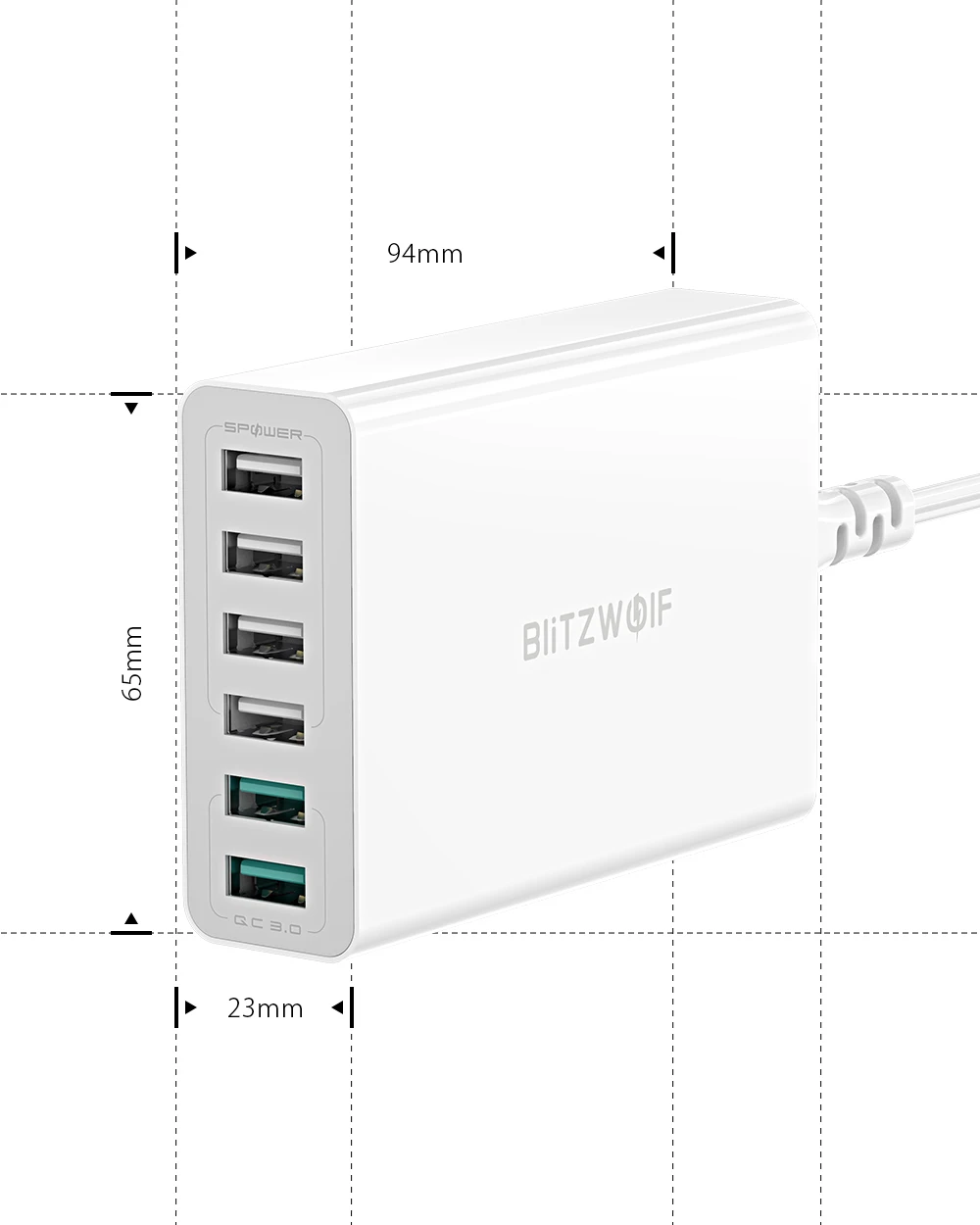 BlitzWolf BW-S15 60W 6-Port USB Charger Dual QC3.0 Desktop Charging Station