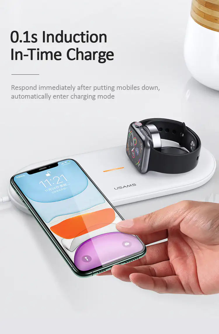 USAMS 2 in 1 Wireless Charger with Cable for Apple Watch iPhone & Airpod Pro