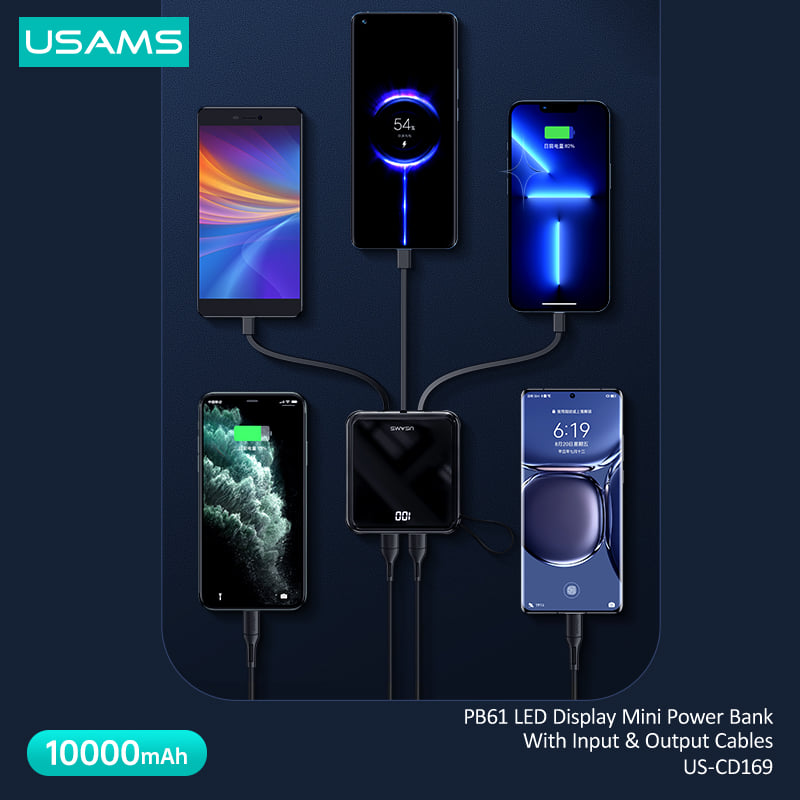 USAMS US-CD169 PB61 LED Display Mini Power Bank 10000mAh