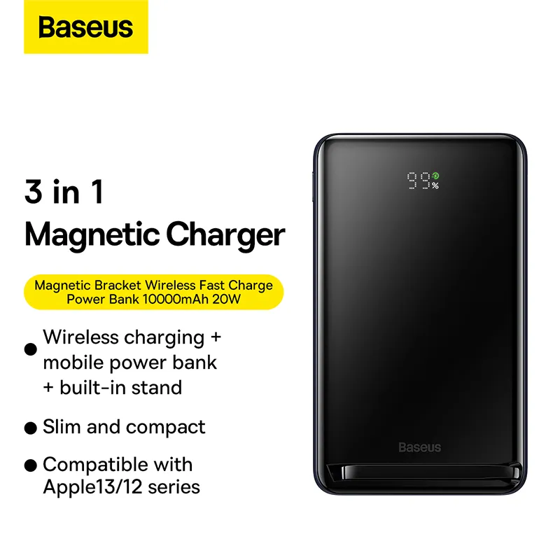 Baseus Power Bank Magnetic Bracket Wireless Fast Charge 10000mAh 20W Blue With Type-C Cable
