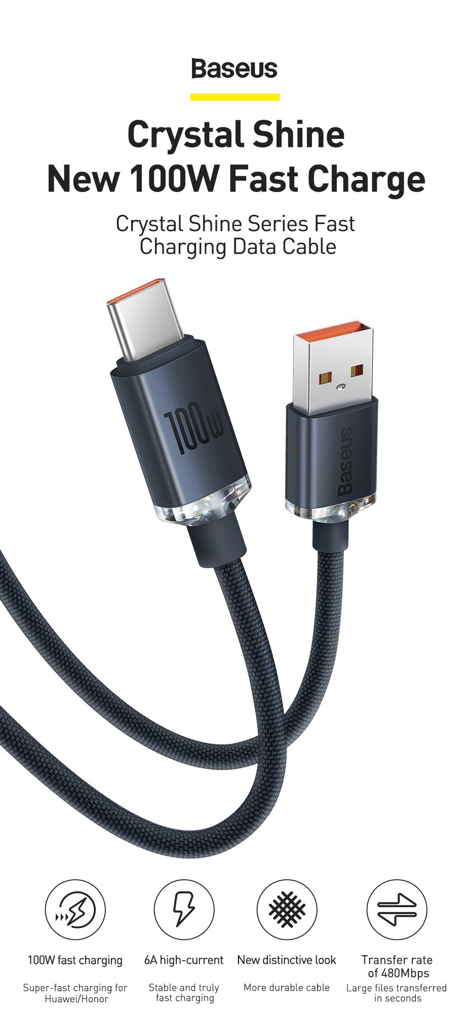 Baseus USB to Type-C 100W Crystal Shine Series Fast Charging Data Cable