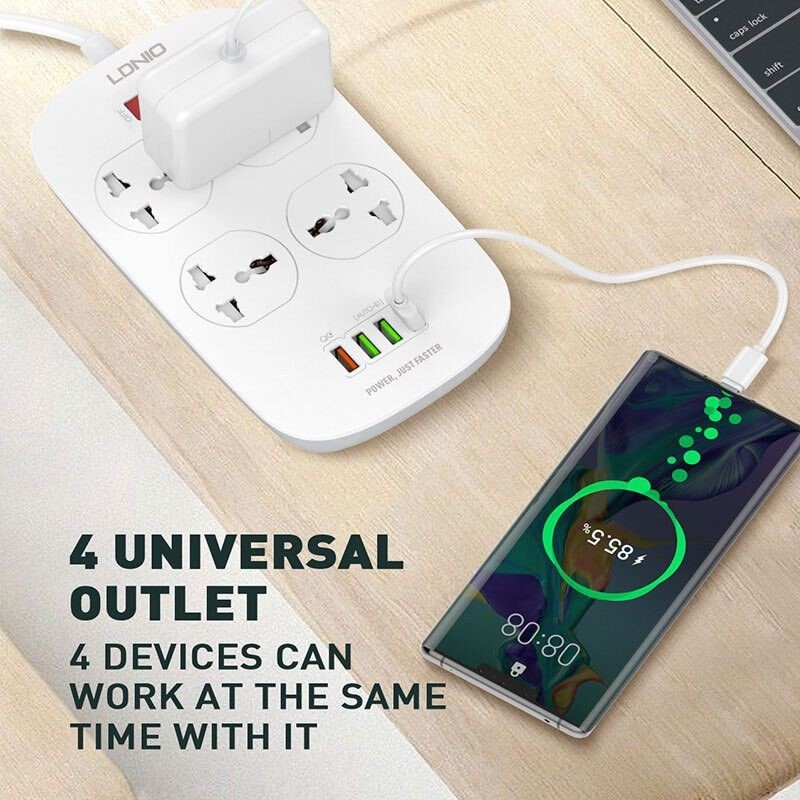 LDNIO SC4407 Power Socket 4 USB Charger with Power Extension Cord