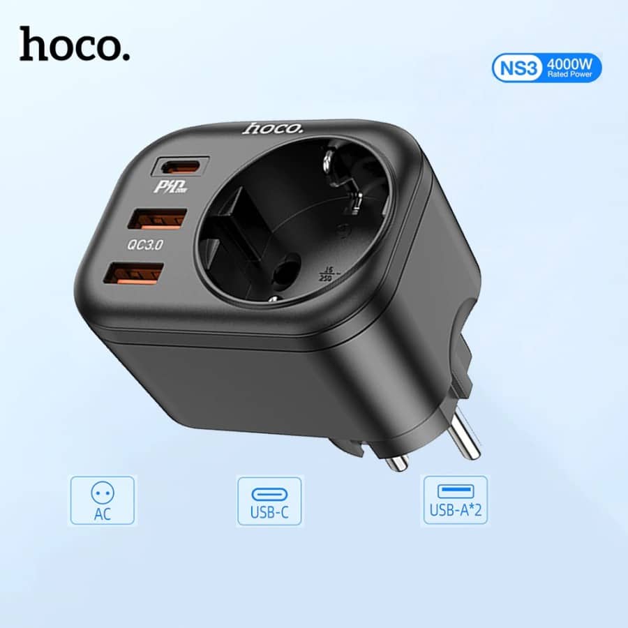 Hoco NS3 Multifunctional Socket 1C+2A PD Adapter 20W