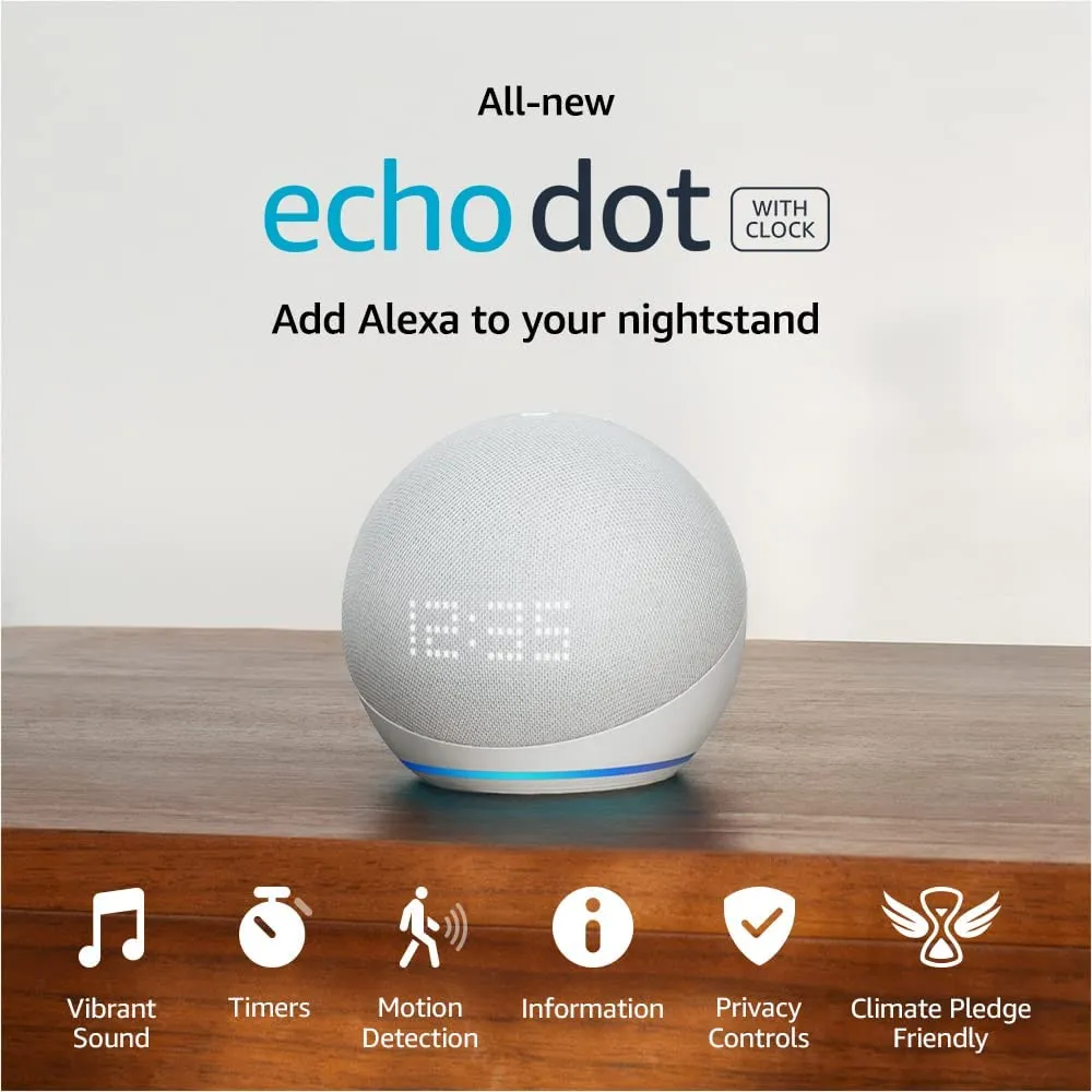 Echo Dot with Clock Smart Speaker and Alexa (5th Gen)