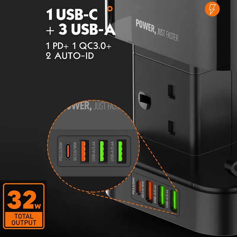 LDNIO SKW6457 6 Outlet USB Tower Extension Power Socket with 15W Wireless Charger