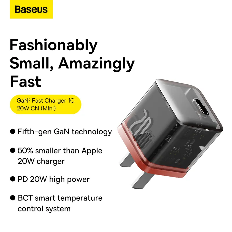 Baseus 20W GaN5 Fast Charger 1C Amber Orange for Apple Iphone 14 13 12 11 Series