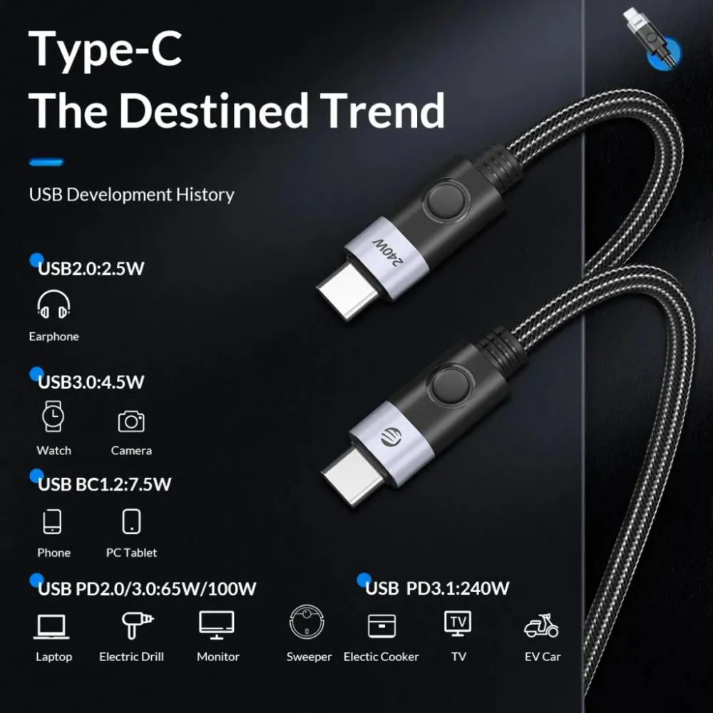 ORICO Thunderbolt Cable 240W 40Gbps 8K 60Hz Video Data Elbow Cable