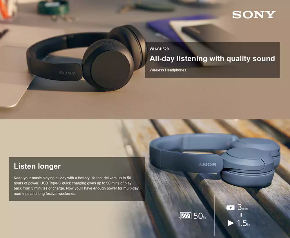 Sony WH-CH520 On-Ear Bluetooth Headphones
