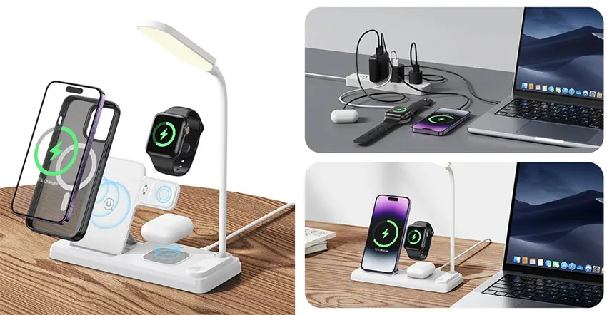USAMS US-CD195 15W 4 IN 1 Wireless Charging Holder With Table Lamp