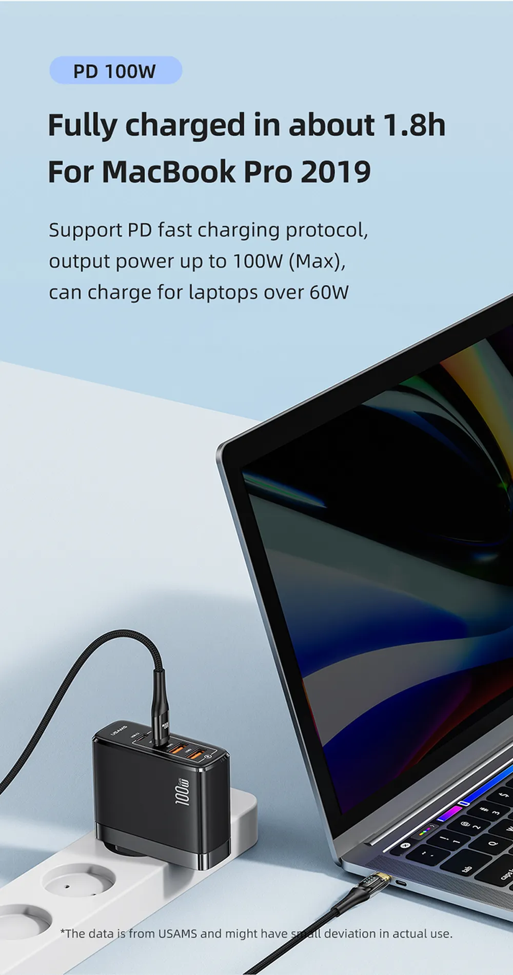 Features:
Transparent mechanical design, clearly display of inner precise components
Display charging power, more intuitive than the old voltage/current type
Support PD fast charging protocol, output power up to 100W(Max), can charge for laptops over 60W
Downward compatible with 30W charging power, faster than the original 18W
5A high current flash charge for Huawei/for Xiaomi/for Samsung
With multi-strand anti-oxidation tinned copper core, multi-layer high-density shielding, more stable transmission, fast and safe charging
Gold plated connector, anti-oxidation and sensitive, durable and fashionable
Built-in E-Marker chip, which will auto output the current in real-time, ensure current safety
Nylon cross-braided cable, flexible tangle-free, bendable and durable
480Mbps theoretical transfer rate, transfer 1G file in about 30s
Specifications:

Brand: USAMS
Model: US-SJ591
Length: 2m
Material: Aluminum Alloy+PVC+Braided Cable
Power: 100W (Max)
Data Transmission Rate: 480Mbps
Compatibility: For devices with Type-C port