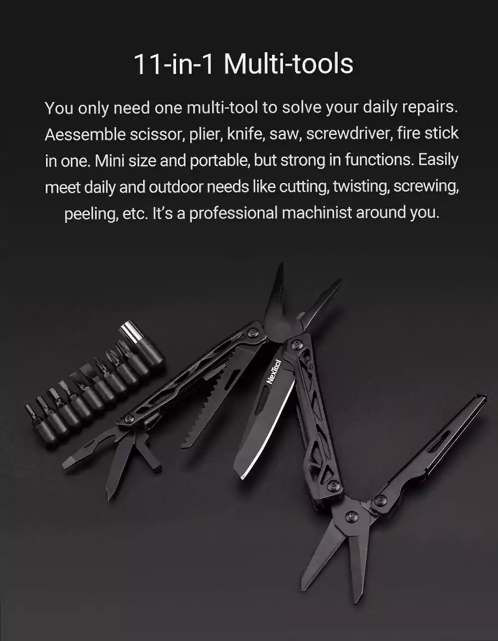 Xiaomi Nextool Black Knight 11-in-1 Multifunctional Tool with Knife Pliers Screwdriver Scissors Opener