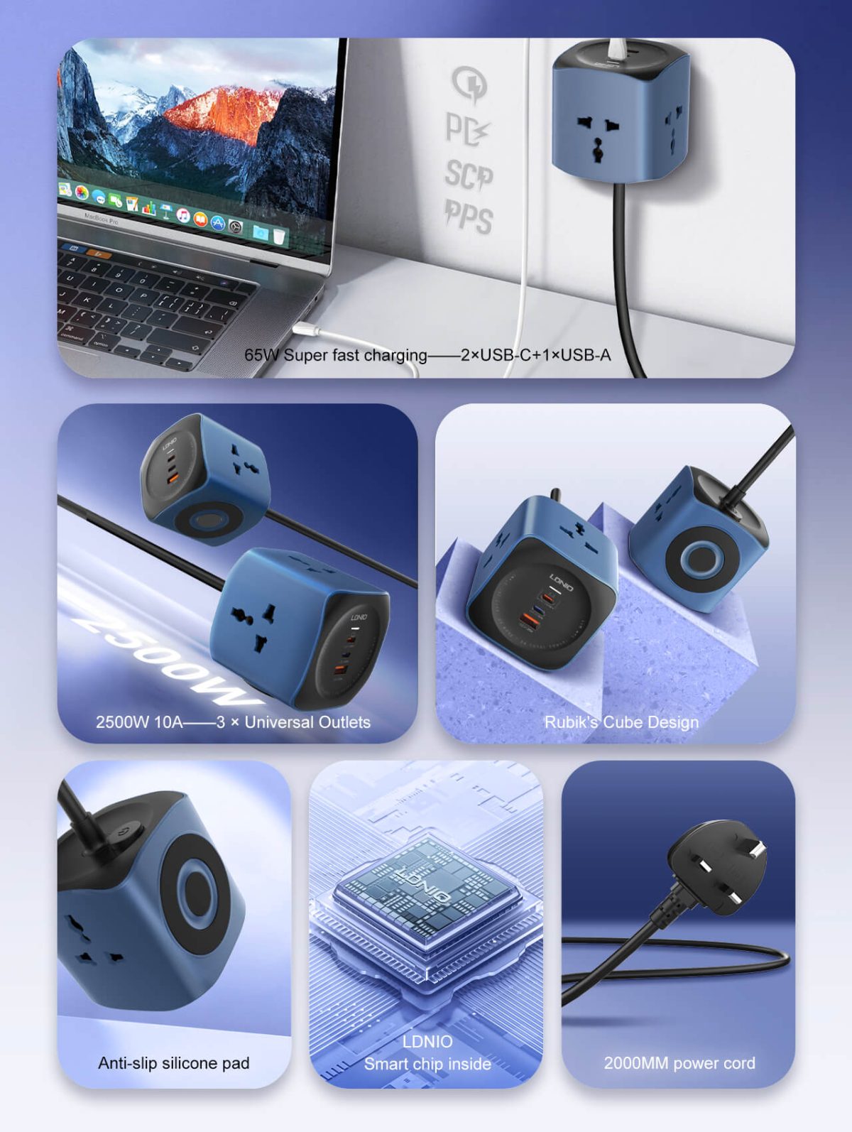 LDNIO SC3319 65W 6 in 1 Power Socket Cube 2500W Outlets