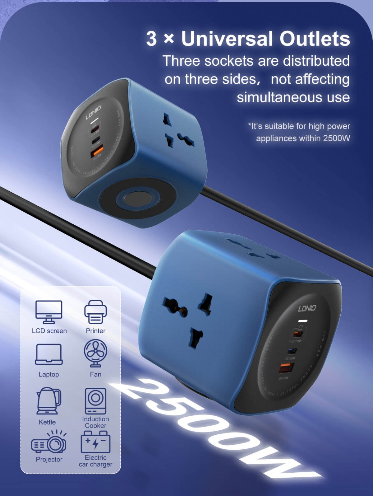 LDNIO SC3319 65W 6 in 1 Power Socket Cube 2500W Outlets
